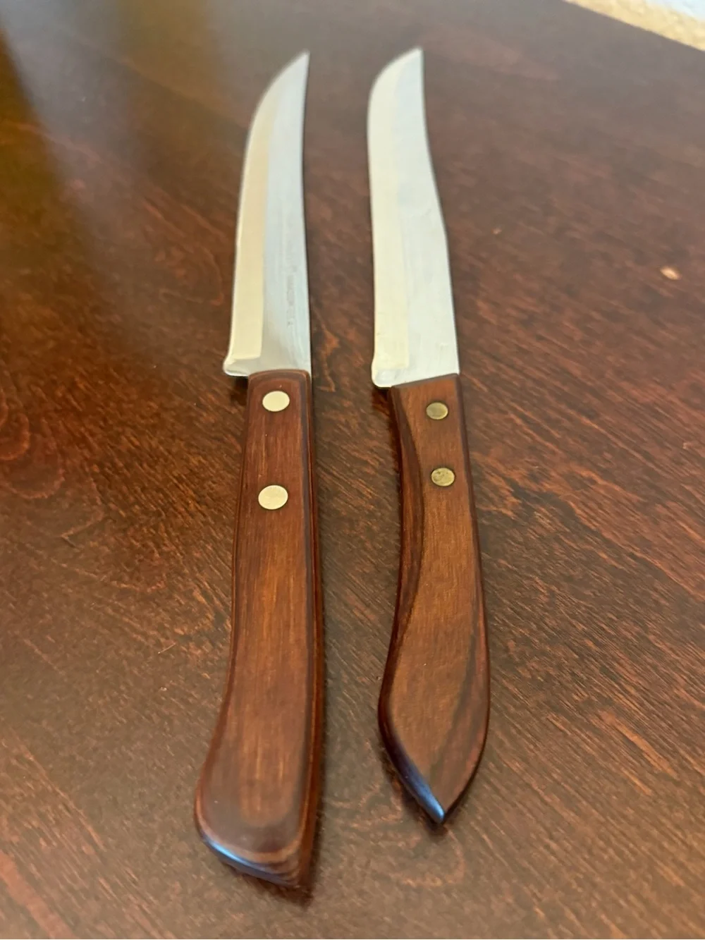 Vtg Ekco Flint Arrowhead Vanadium + Stainless Steel Slicing Knives Set Of 2 USA